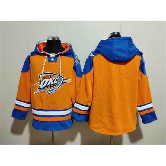 Men Oklahoma City Thunder Blank Orange Blue Lace Up Pullover Hoodie
